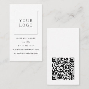 Modern Minimalist White Vertical Logo QR Code Business Card