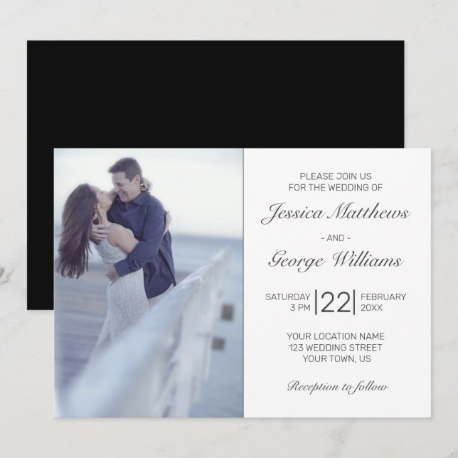 Modern Minimalist White Wedding Photo Invitation (Front/Back)