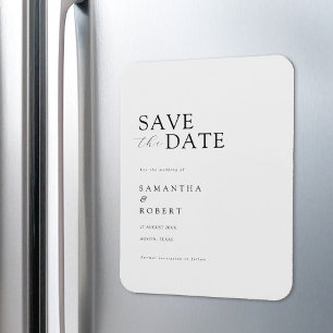 Modern Minimalist White Wedding Save the Date Magnet