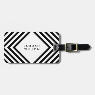 Modern Minimalist White with Black Geometric Lines Luggage Tag