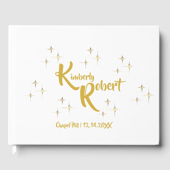 Modern Minimalist White & Yellow Gold Wedding  Guest Book (Front)