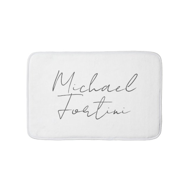 Modern minimalist white your name calligraphy bath mat (Front)