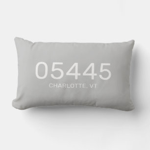 Modern Minimalist White Zip Code & Hometown   Lumbar Cushion