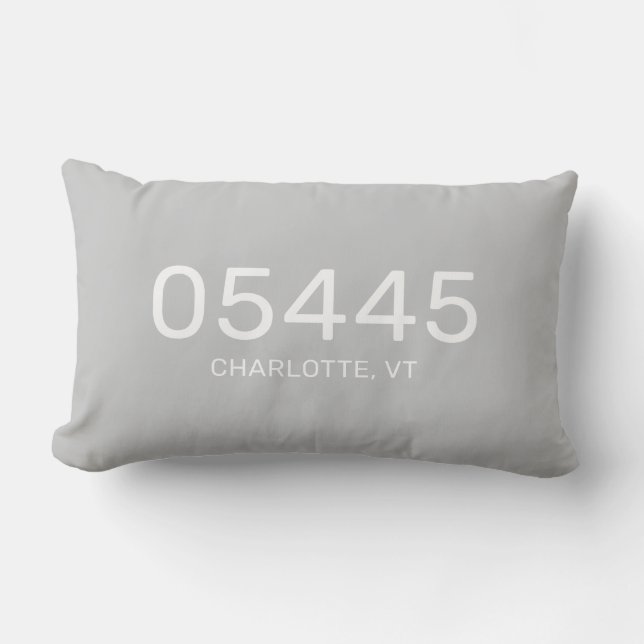 Modern Minimalist White Zip Code & Hometown | Lumbar Cushion (Front)