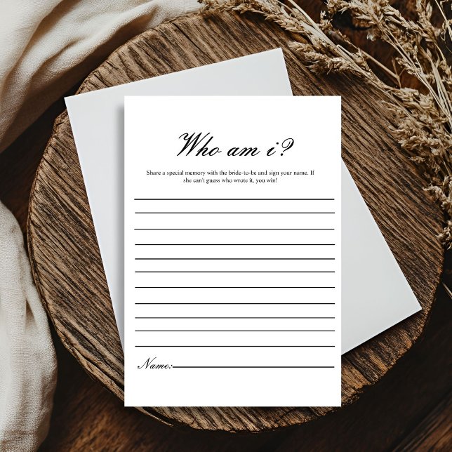 Modern Minimalist Who Am I Bridal Shower Game Card (Creator Uploaded)