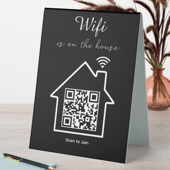Modern Minimalist WiFi QR Code Table Tent Sign (In SItu (Table))