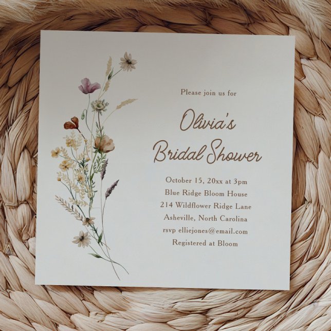 Modern Minimalist Wildflower Boho Bridal Shower Invitation (Creator Uploaded)
