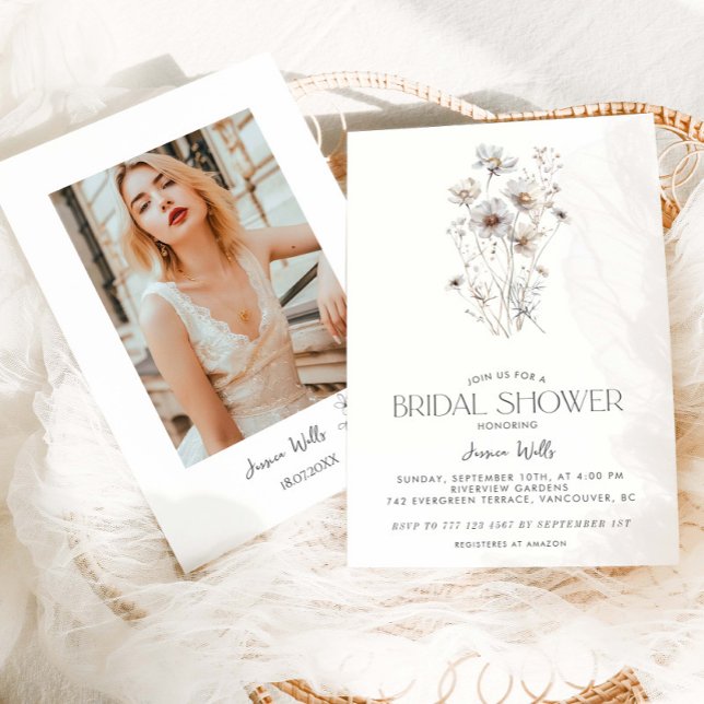 Modern Minimalist Wildflower Bouquet Bridal Shower Invitation (Creator Uploaded)