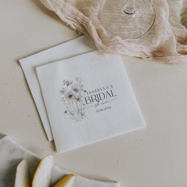 Modern Minimalist Wildflower Bouquet Bridal Shower Napkin (Creator Uploaded)