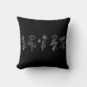 Modern Minimalist Wildflowers Line Art Cushion