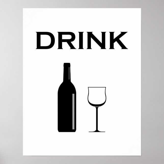 Modern Minimalist Wine Bottle & DRINK Typography Poster (Front)