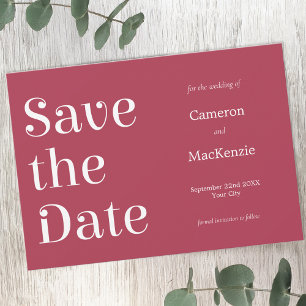 Modern Minimalist Wine Red Wedding Save the Date