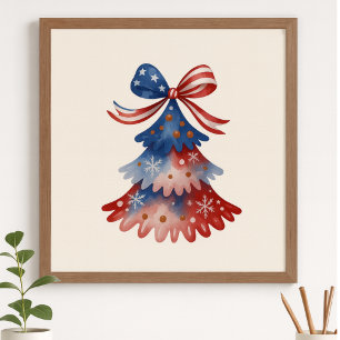 Modern Minimalist Winter Tree Patriotic Watercolor Poster
