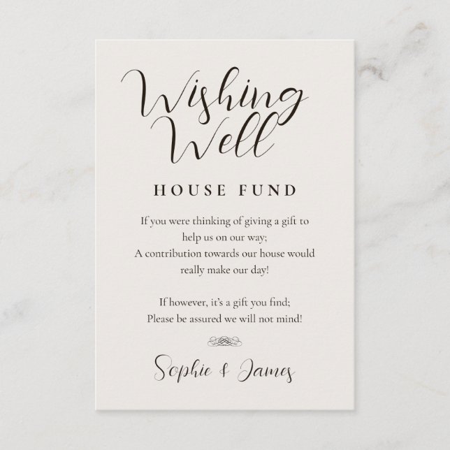 Modern Minimalist Wishing Well Calligraphy  Enclosure Card (Front)