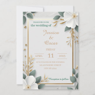 Modern Minimalist with Gold Foil Details Wedding  Invitation