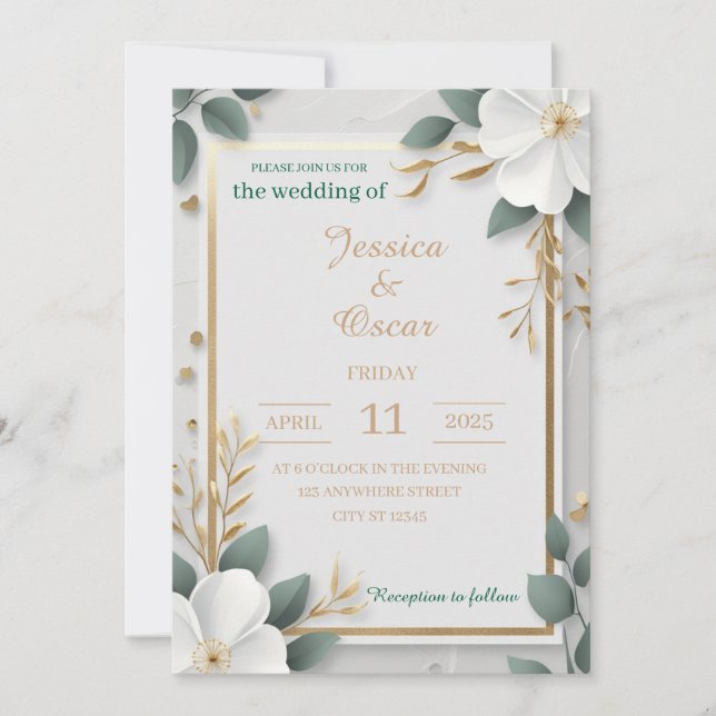 Modern Minimalist with Gold Foil Details Wedding  Invitation (Front)