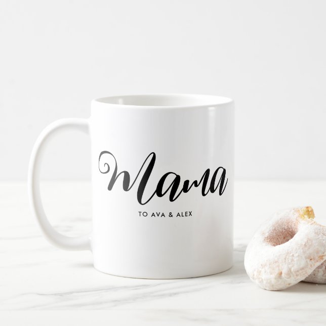 Modern Minimalist with names Mother's Day Mama to Coffee Mug (With Donut)