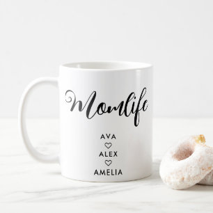 Modern Minimalist with names Mother's Day Momlife Coffee Mug