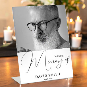 Modern Minimalist With Photo In Loving Memory Pedestal Sign