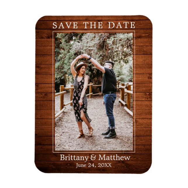 Modern Minimalist Wood Print Save the Date Magnet (Vertical)