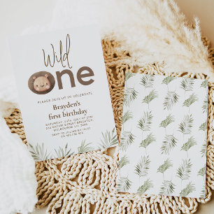 Modern Minimalist Word Lion Wild One 1st Birthday  Invitation