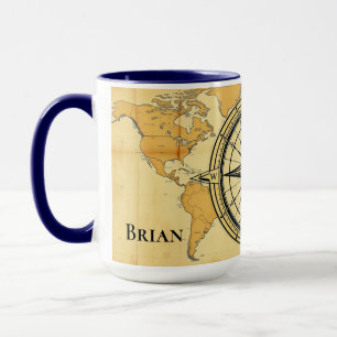 Modern Minimalist World Map Compass Travel Aesthet Mug