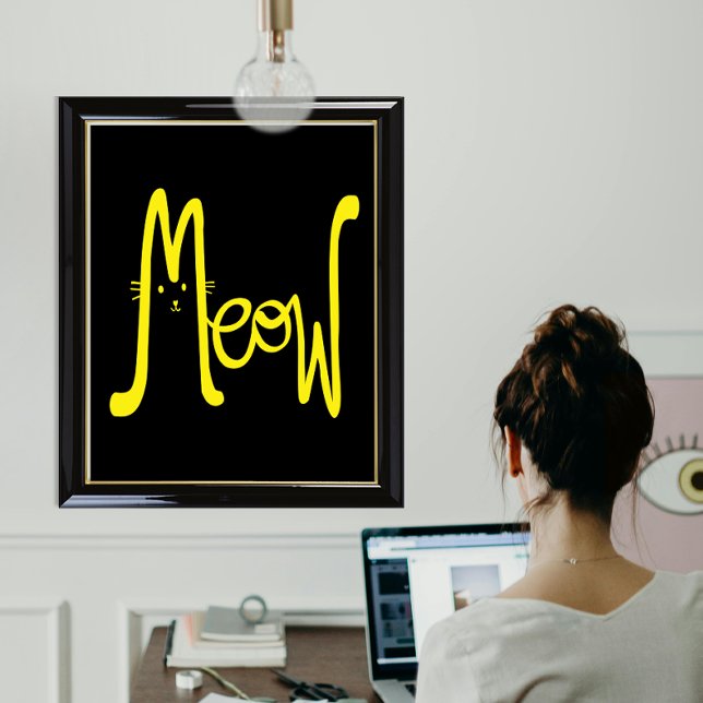 Modern Minimalist Yellow And Black Cat Typography  Poster (Creator Uploaded)