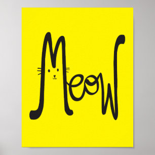 Modern Minimalist Yellow And Black Cat Typography  Poster