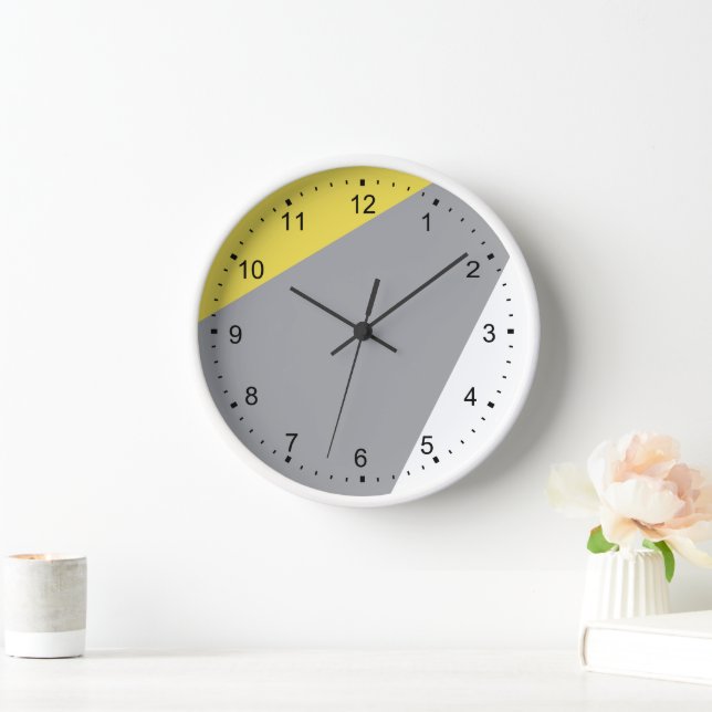 Modern Minimalist Yellow Grey White Clock (Home)