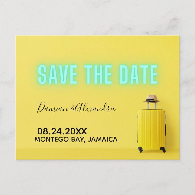 Modern Minimalist Yellow Neon Save the Date Postcard (Front)