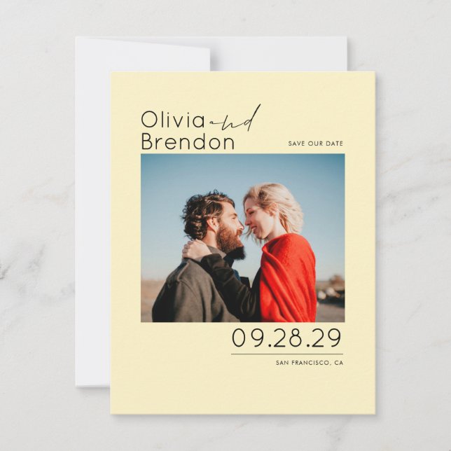 Modern Minimalist Yellow Save the Date Photo (Front)