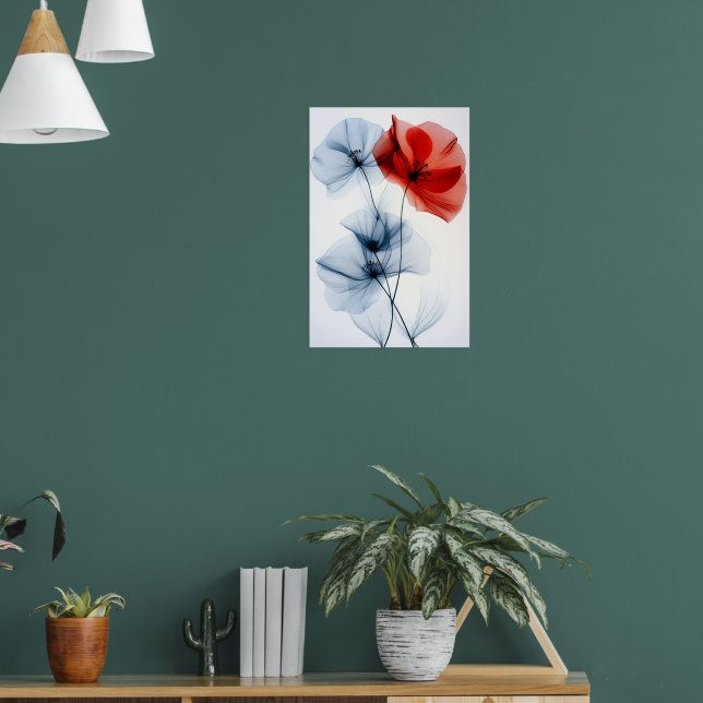Modern minimalistic art, translucent flowers poster (Living Room 1)