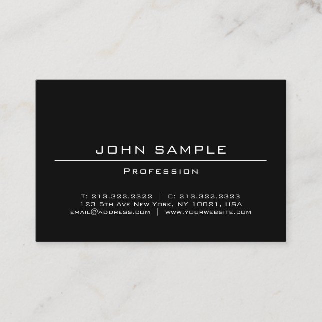 Modern Minimalistic Black White Smooth Fashionable Business Card (Front)