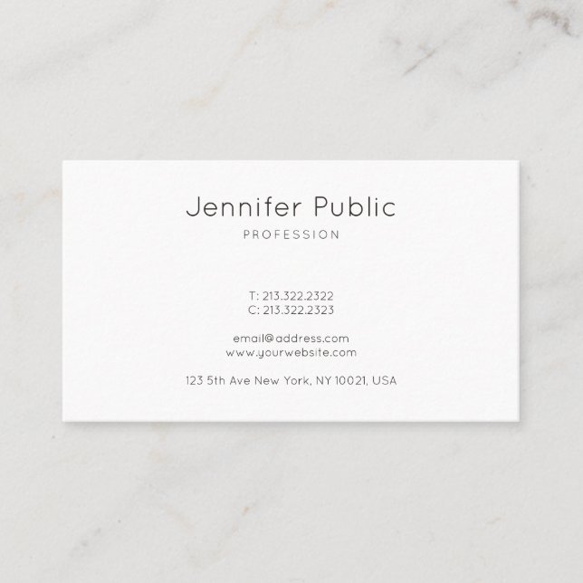 Modern Minimalistic Design Elegant White Plain Top Business Card (Front)