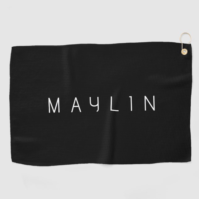 Modern Minimalistic Editable Name | Black & White Golf Towel (Horizontal)
