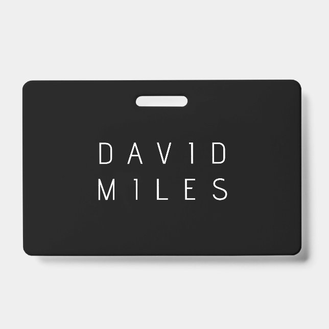 Modern Minimalistic Editable Name | Black & White ID Badge (Front)