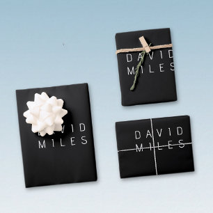 Modern Minimalistic Editable Name Black & White Wrapping Paper Sheet