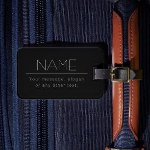 Modern Minimalistic Editable Text   Black & White Luggage Tag