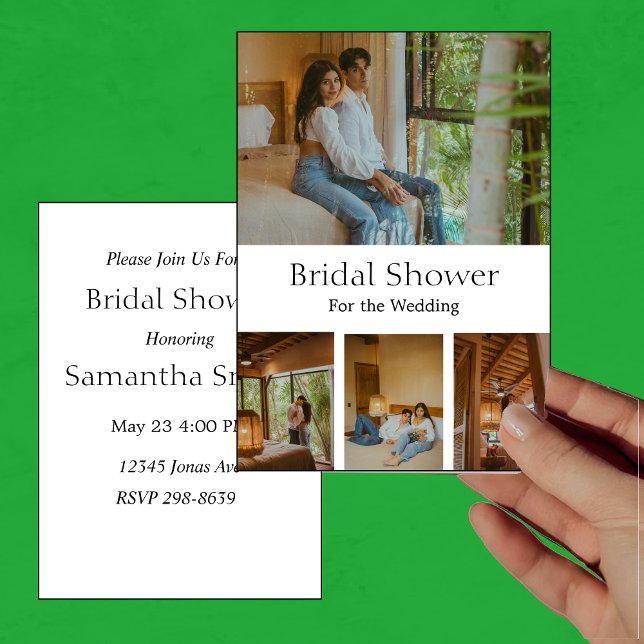 Modern Minimalistic Elegant 4 Photo Bridal Shower Invitation (Creator Uploaded)