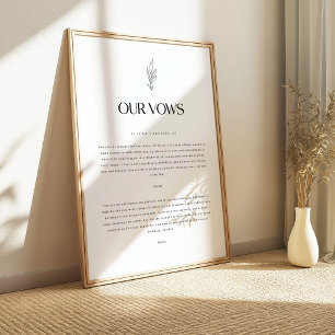 Modern Minimalistic Floral Custom Wedding Vows Poster