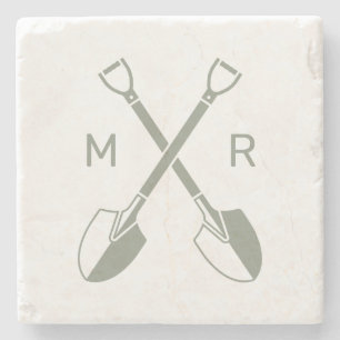 Modern Minimalistic Gardener Logo Monogram Green   Stone Coaster