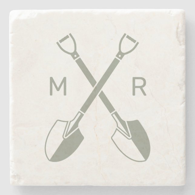 Modern Minimalistic Gardener Logo Monogram Green | Stone Coaster (Front)