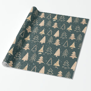 Modern Minimalistic Gold Christmas Trees Wrapping Paper
