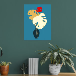 Modern minimalistic Gold vase with large leaves Foil Prints