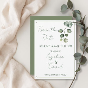 Modern minimalistic green eucaluptus Wedding Save The Date