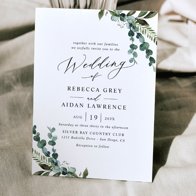 Modern Minimalistic Greenery Wedding Invitation (Creator Uploaded)