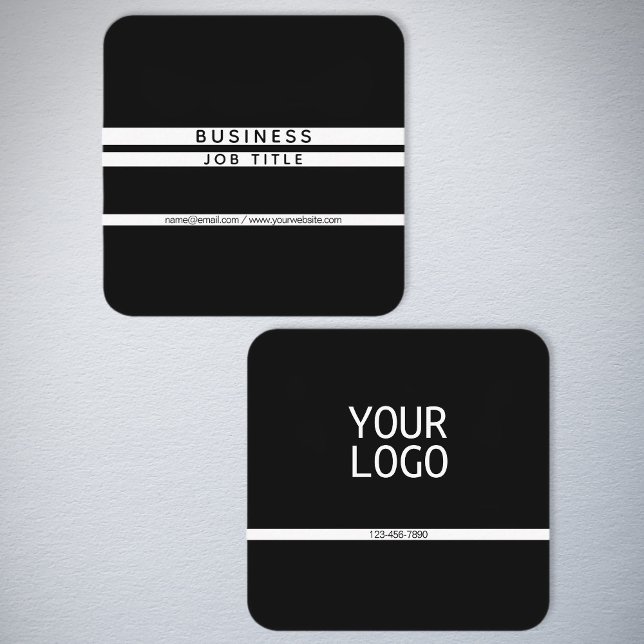 Modern Minimalistic Horizontal Stripes Black White Square Business Card (Creator Uploaded)