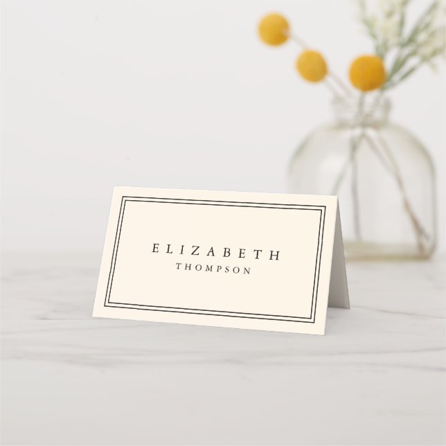 Modern Minimalistic Ivory Beige Wedding Place Card (Front)