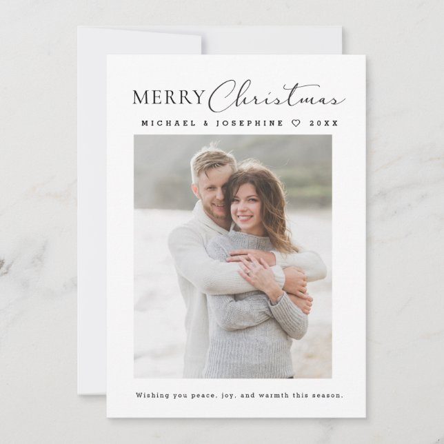 Modern Minimalistic Merry Christmas couple photo Holiday Card (Front)