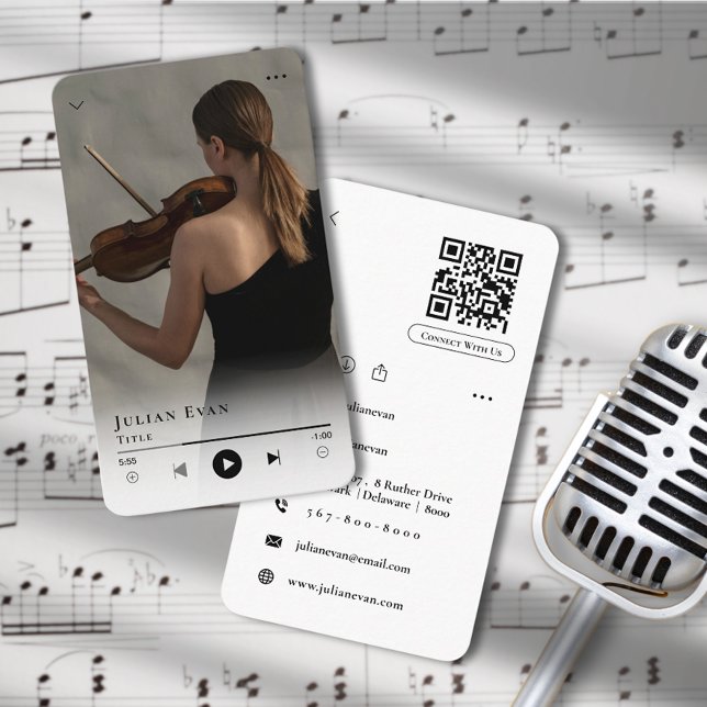Modern Minimalistic Musician White Business Card (Creator Uploaded)